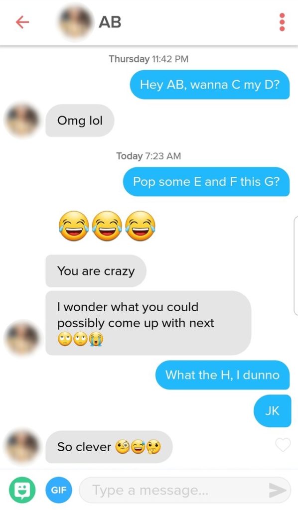 name pun in Tinder screenshot