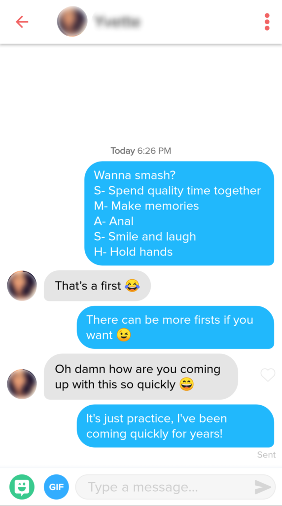 ask her if she is down in Tinder screenshot