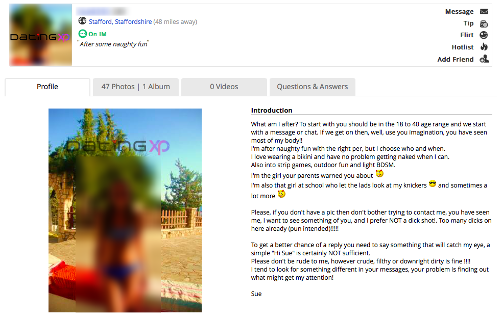 screenshot of AdultFriendFinder profile