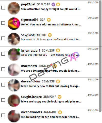 screenshot of AdultFriendFinder users messaging