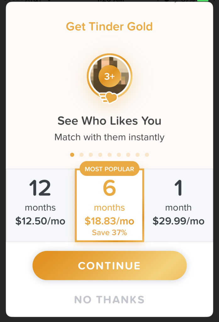 tinder gold prices